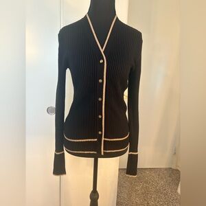 LOFT Black Cardigan with Tan Accents